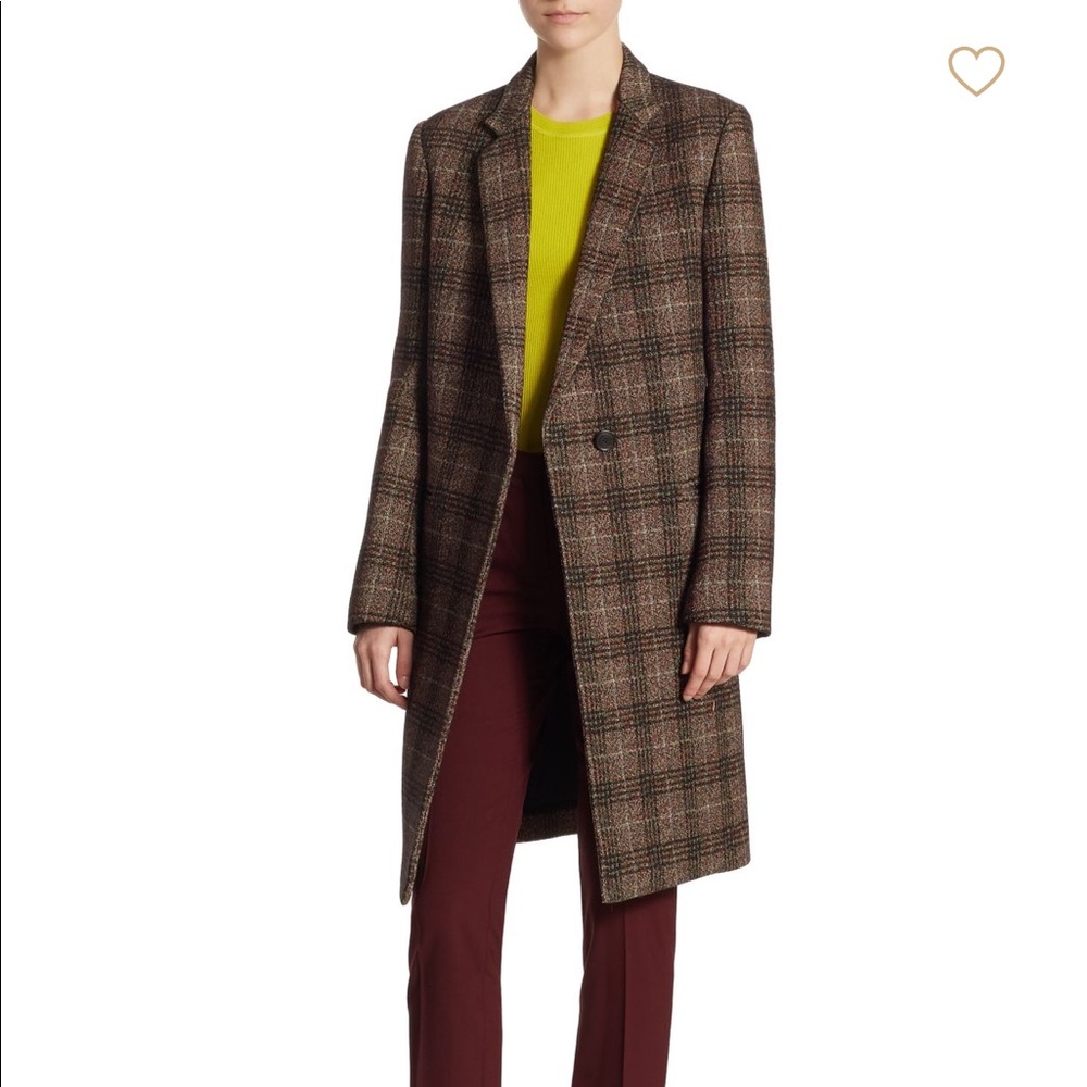 Theory wool blend long plaid print coat, M - Picture 1 of 5
